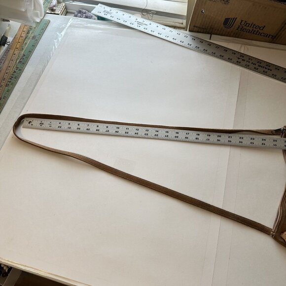 Womens Brown Suede Crossbody Bag Let it Be Psychedelic Design Artisan Music - Picture 4 of 8